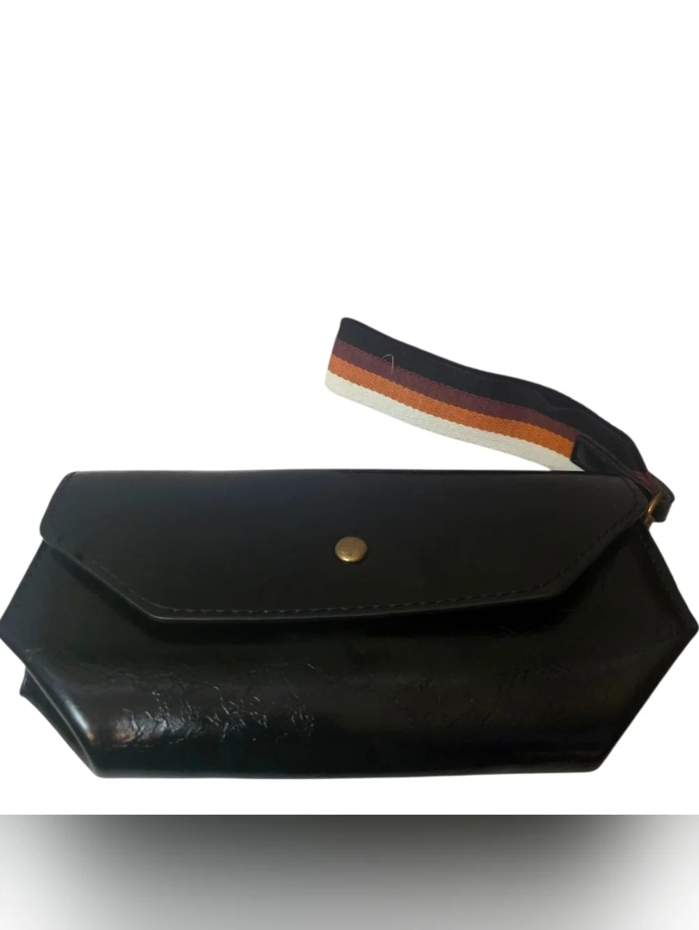 Black vegan leather guitar strap large wristlet